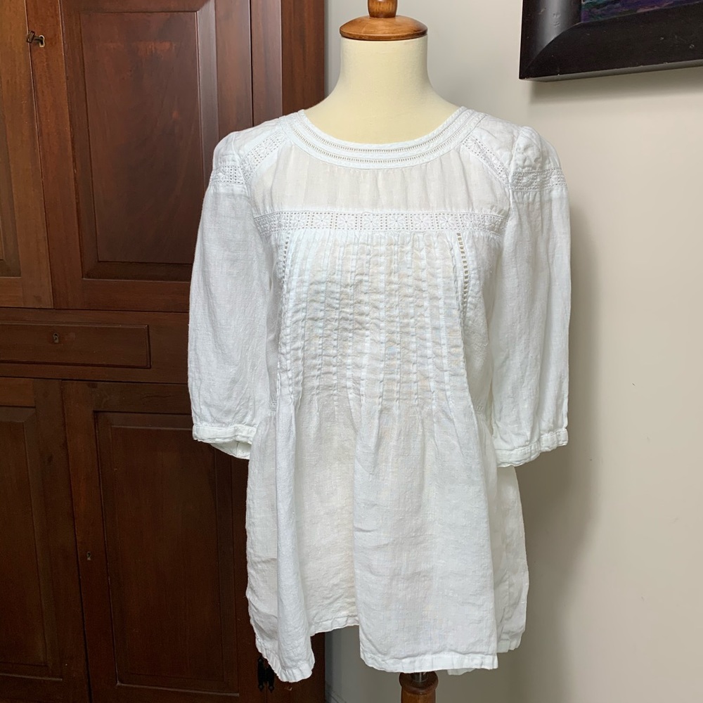 Roberta Freymann linen white peasant shirt XS